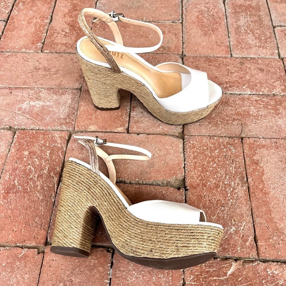 SCHUTZ White Leather And Rope Platform Sandal